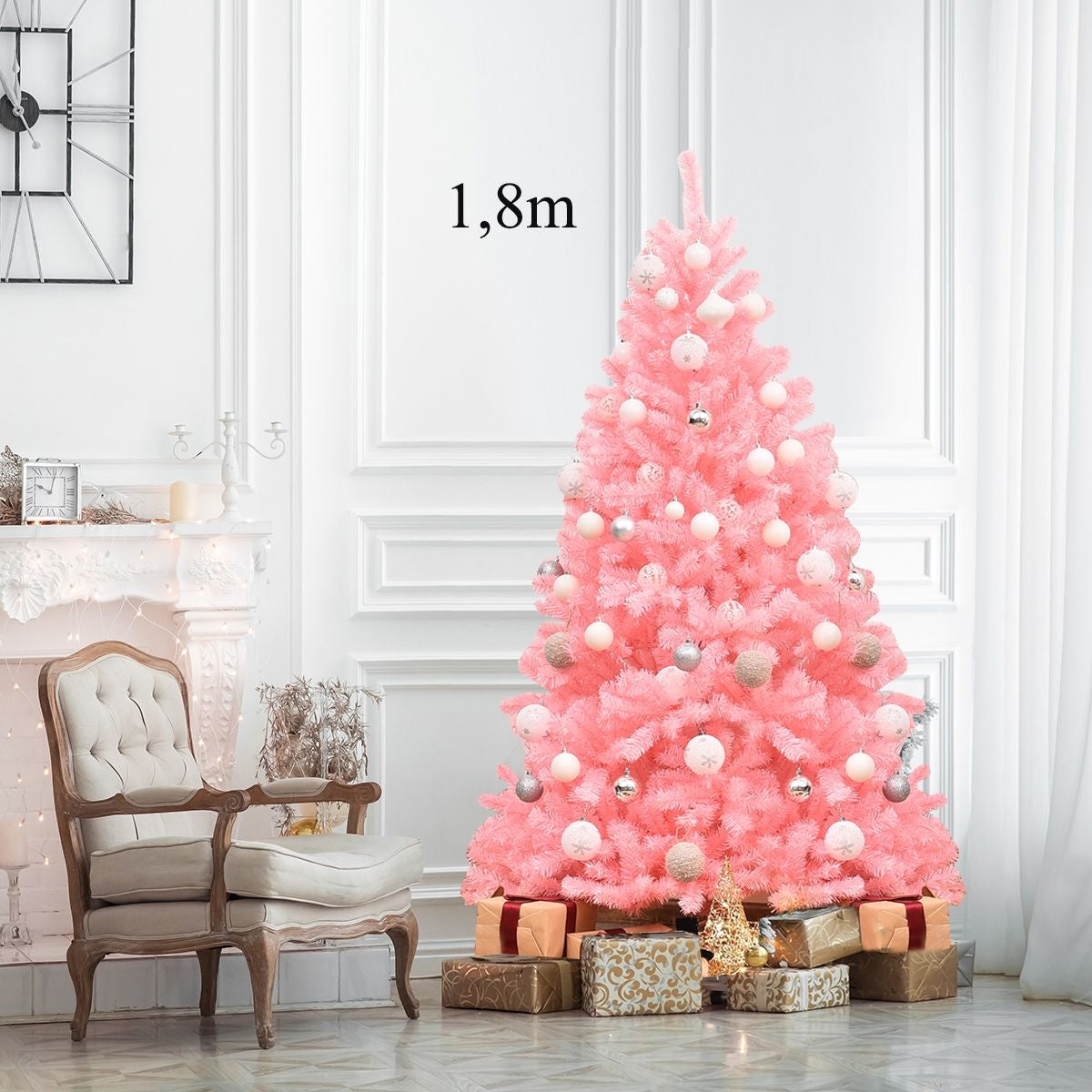 1,8M Árbol De Navidad Con Color Cerezo Aspecto Frondoso Y 1036 Ramas Fácil De Montar Perfecto Como Decoración