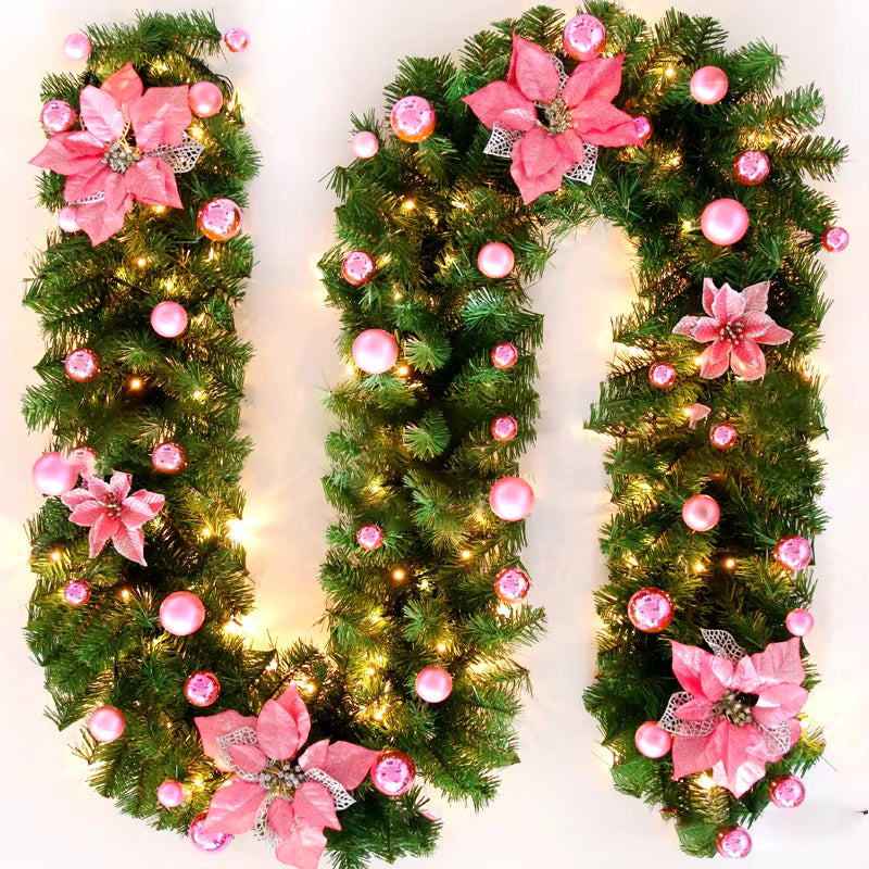 270Cm Christmas Garland Christmas Rattan with Bows and Fairy LED Lights Christmas Decoration for Home Party New Year Supplies