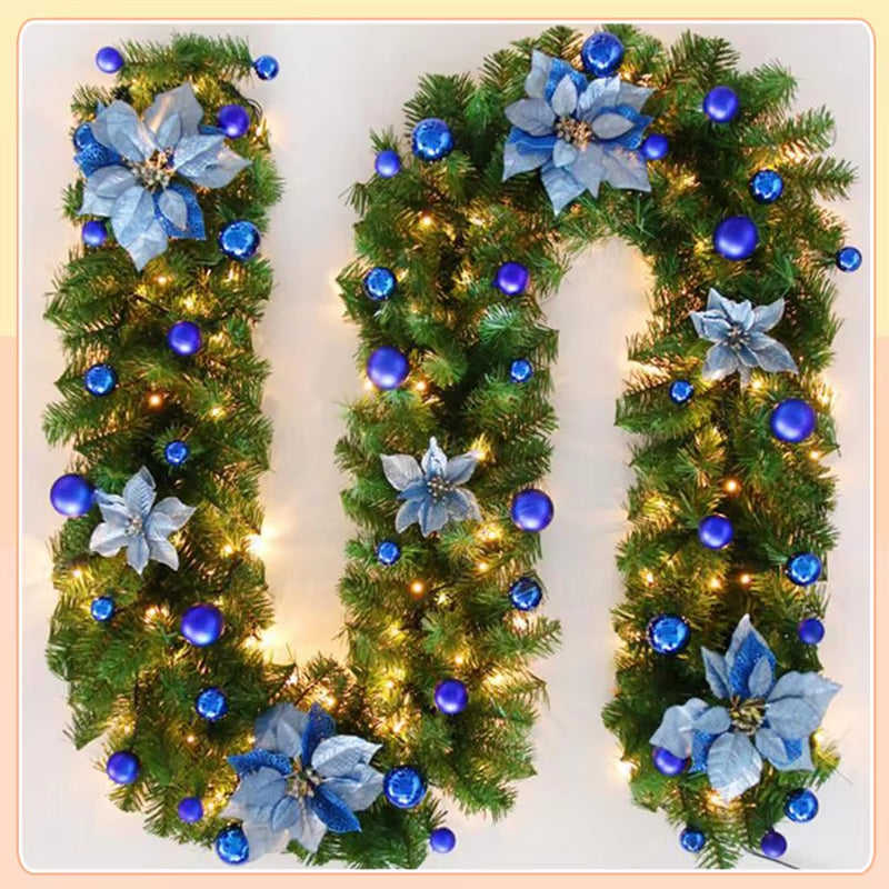 270Cm Christmas Garland Christmas Rattan with Bows and Fairy LED Lights Christmas Decoration for Home Party New Year Supplies