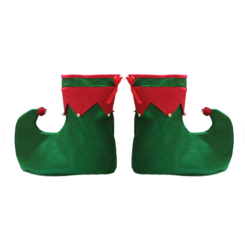 Adult Child Wearable Elf Boots Candy Socks Prom Elf Shoes Christmas Party Hat Red Green Fancydress Costume Accessory for Kids