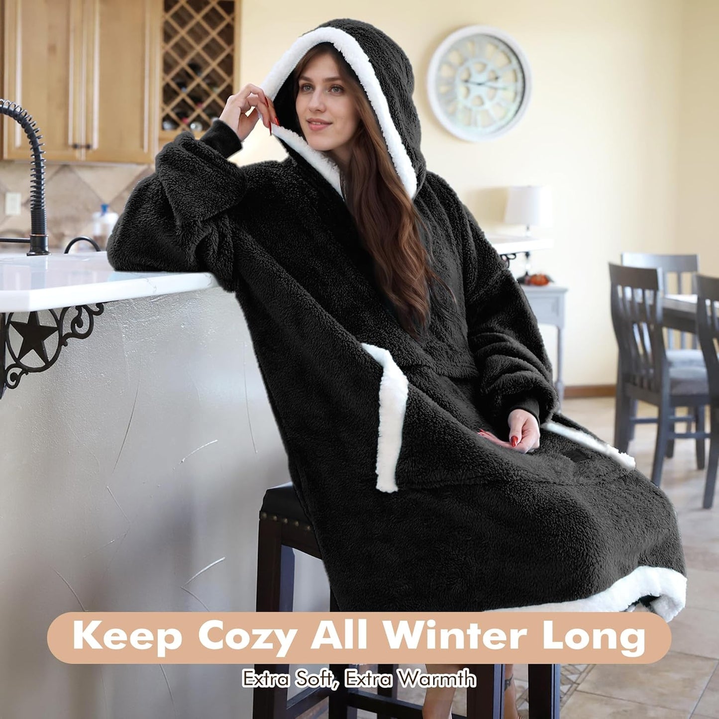 Oversized Blanket Hoodie, Wearable Fluffy Sherpa Blanket, Lightweight Cozy Sweatshirt Blanket Gift for Adult Women Men