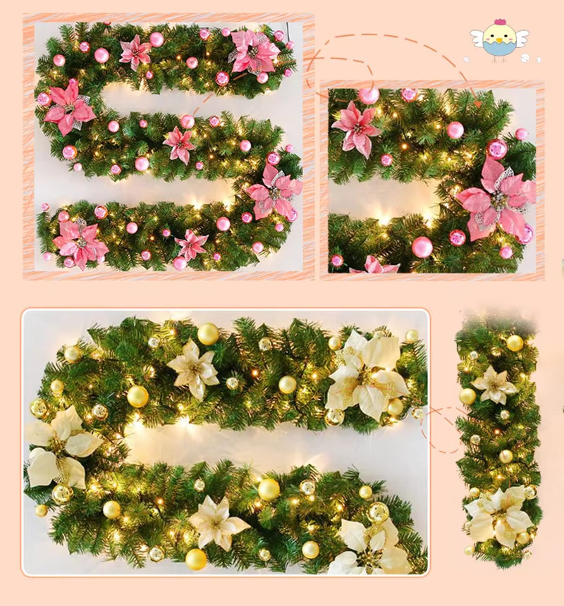 270Cm Christmas Garland Christmas Rattan with Bows and Fairy LED Lights Christmas Decoration for Home Party New Year Supplies