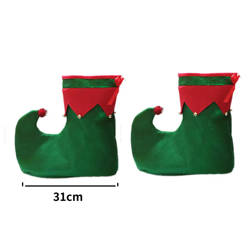 Adult Child Wearable Elf Boots Candy Socks Prom Elf Shoes Christmas Party Hat Red Green Fancydress Costume Accessory for Kids